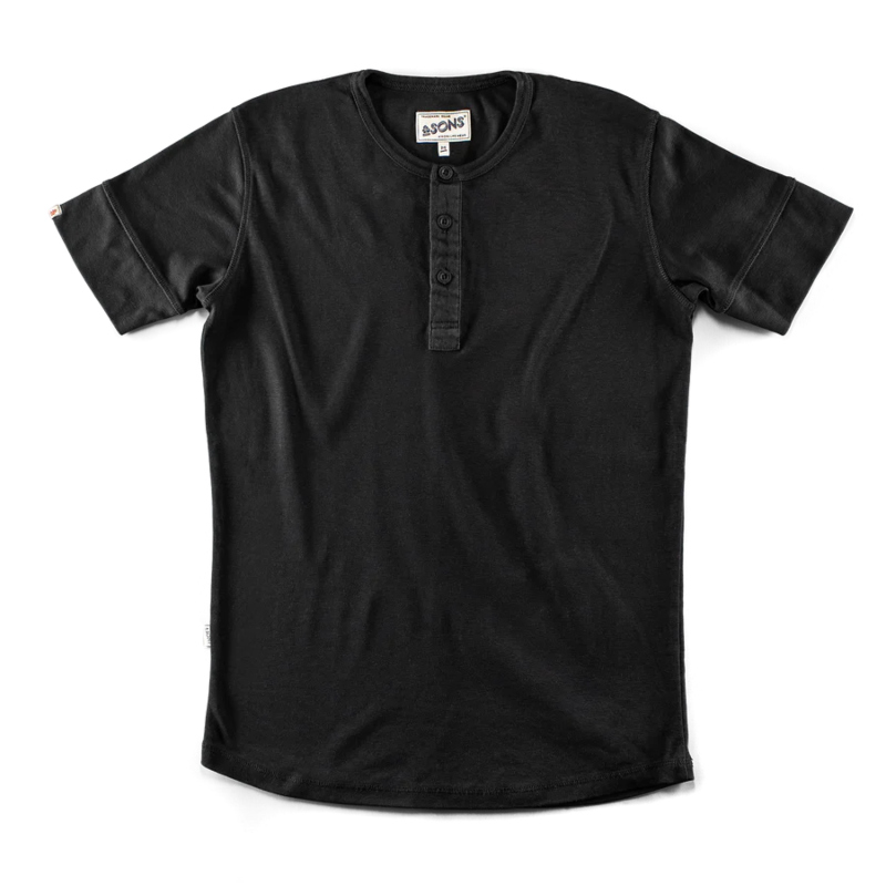 &Sons New Elder Henley Short Sleeve Shirt - Black