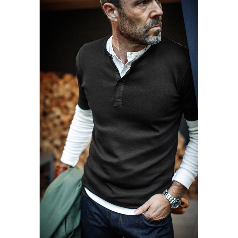 &Sons New Elder Henley Short Sleeve Shirt - Black