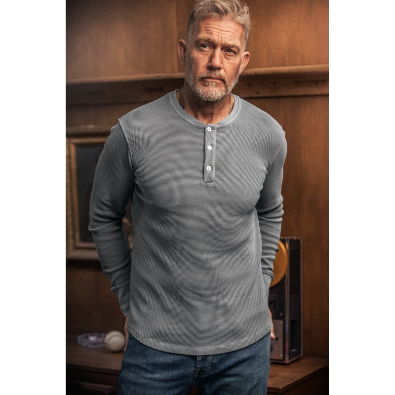&Sons Jasper Waffle Henley - Grey