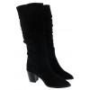 2573 Ruched Knee High Boots - Black Suede