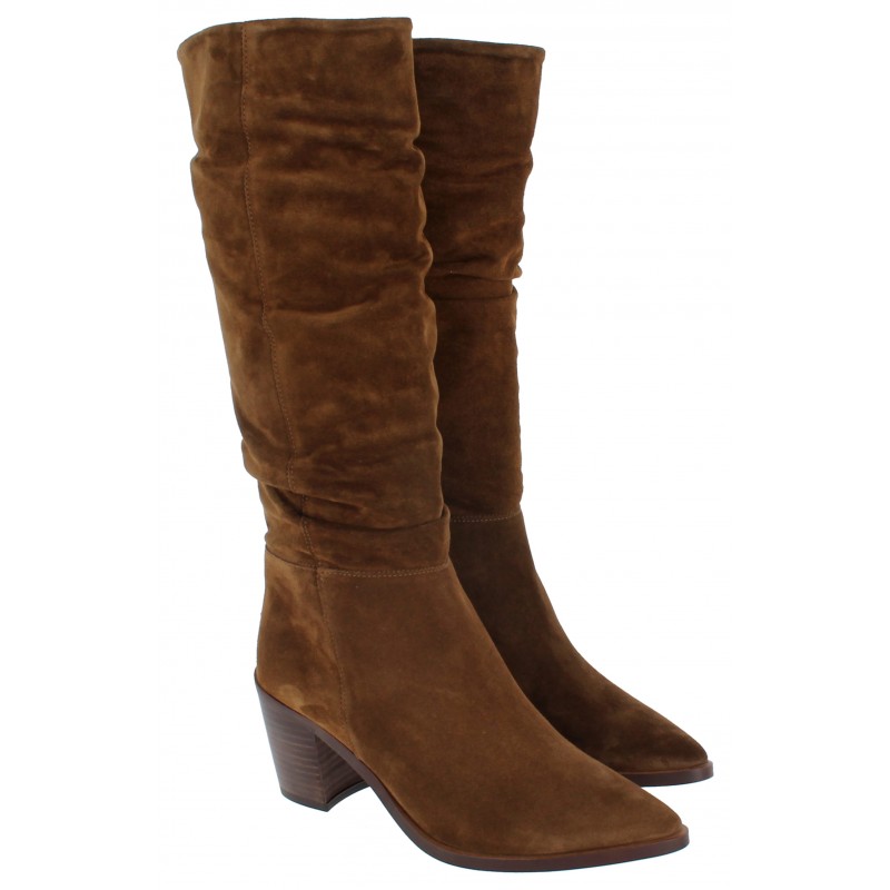 2573 Ruched Knee High Boots - Tan Suede