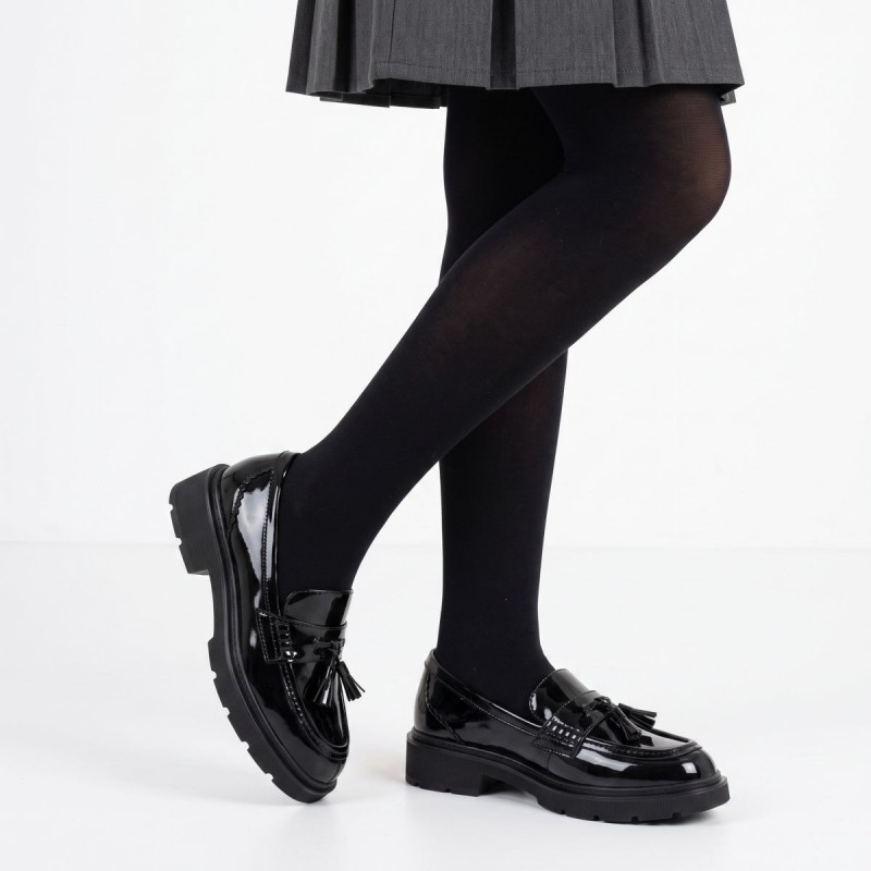 Lauryl Tassel Loafer Shoes - Black Patent