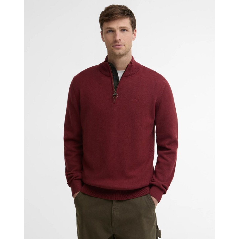 Cotton Quarter Zip Jumper MKN1074 - Russet Brown Textile