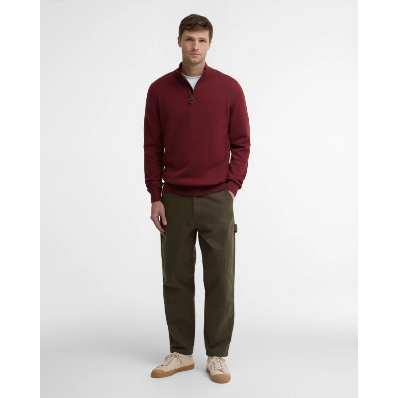 Cotton Quarter Zip Jumper MKN1074 - Russet Brown Textile