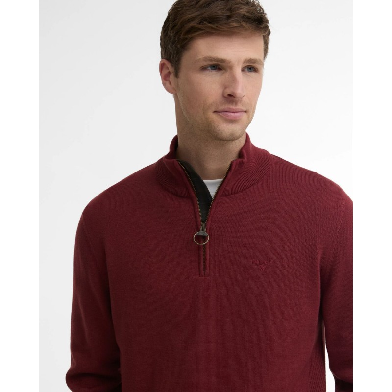 Cotton Quarter Zip Jumper MKN1074 - Russet Brown Textile