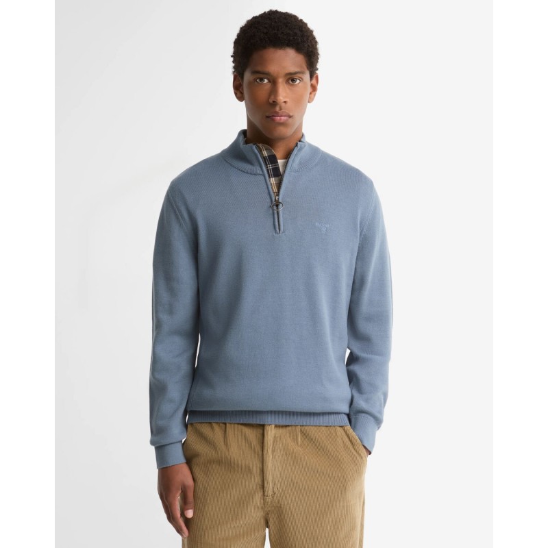 Cotton Quarter Zip Jumper MKN1074 - Tarn Blue Textile