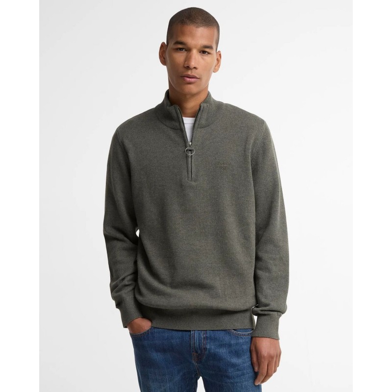 Cotton Quarter Zip Jumper MKN1074 - Olive Marl Textile