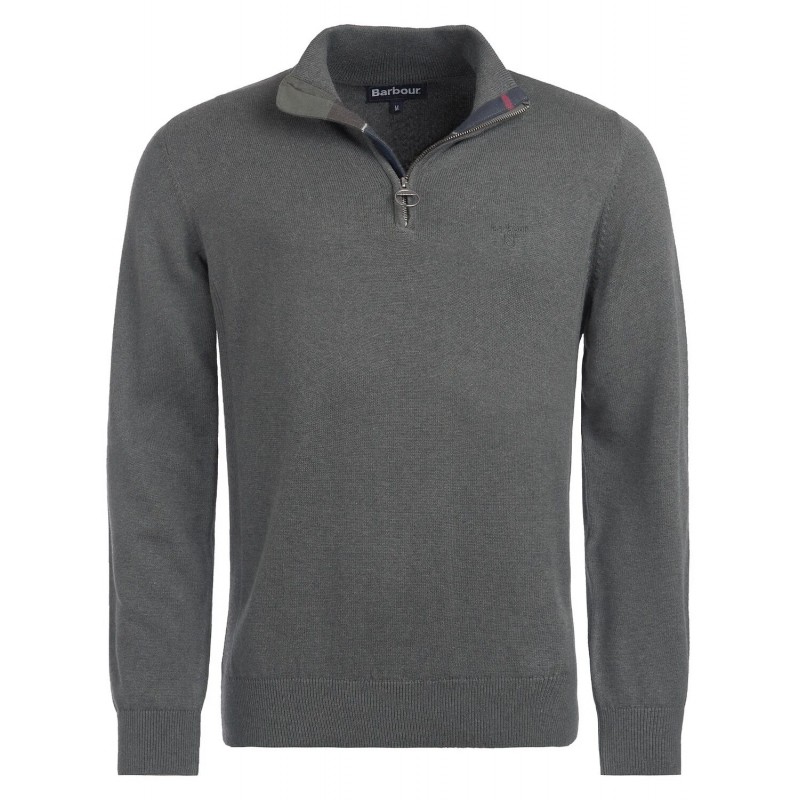 Cotton Quarter Zip Jumper MKN1074 - Olive Marl Textile