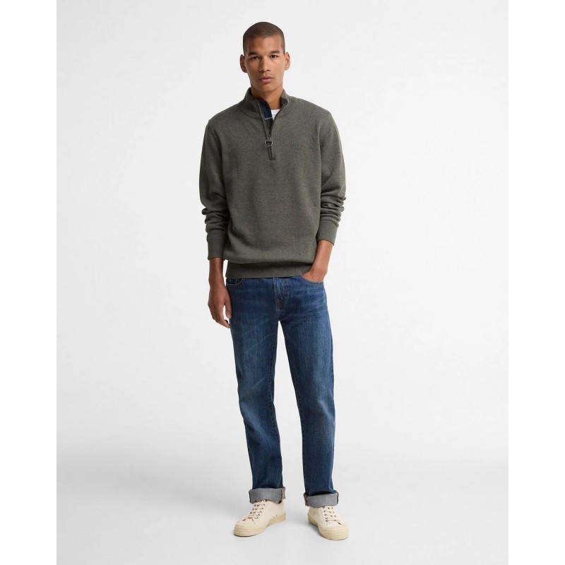 Cotton Quarter Zip Jumper MKN1074 - Olive Marl Textile