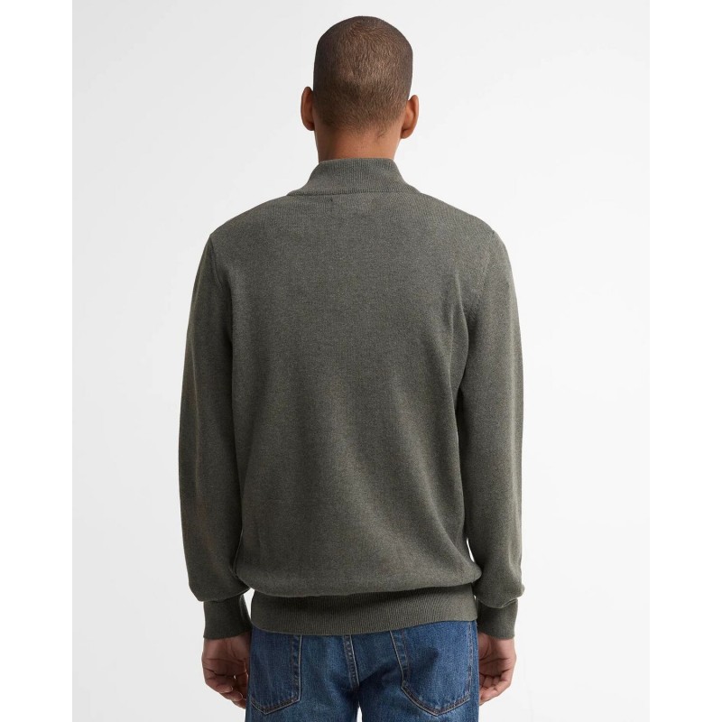 Cotton Quarter Zip Jumper MKN1074 - Olive Marl Textile