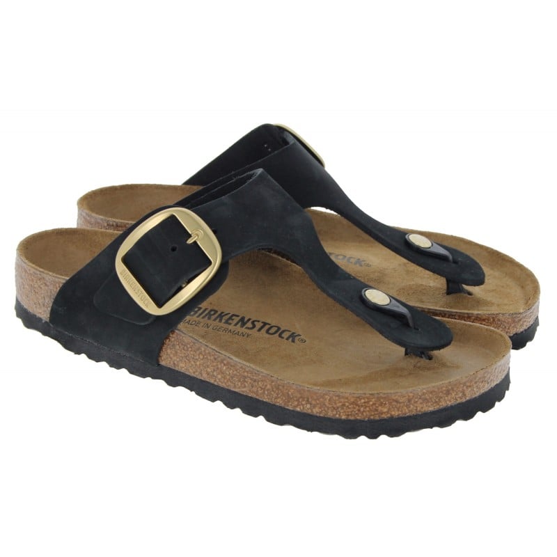 Birkenstock Women's Big Buckle Gizeh Natural Leather Patent in