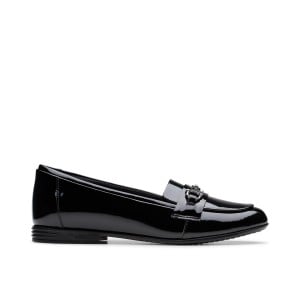 Clarks Finja Loafer Youth School Shoe - Black Patent Clarks Finja Loafer Youth School Shoe - Black Patent