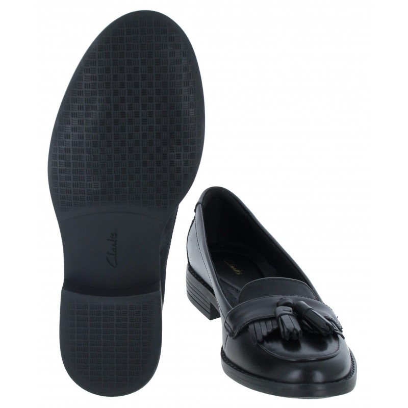 Clarks Camzin Angelica tassel loafers in black leather
