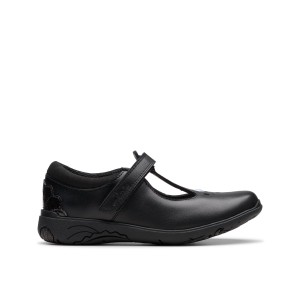 Clarks Relda Gem Kid School Shoes - Black Leather Clarks Relda Gem Kid School Shoes - Black Leather