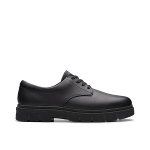 Clarks Lorcam Loop Youth School Shoes - Black Leather