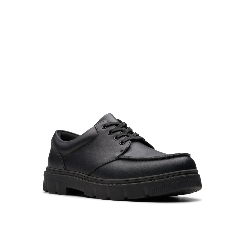 Lorcam Edge Youth School Shoes - Black Leather