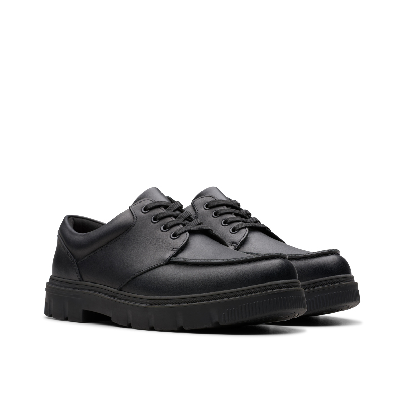 Lorcam Edge Youth School Shoes - Black Leather