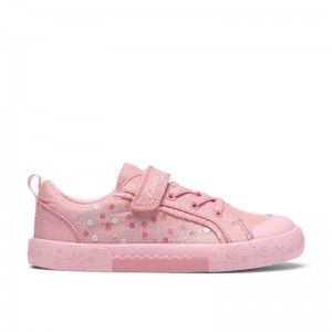 Clarks Foxing Gleam Kid Canvas Shoes - Pink Clarks Foxing Gleam Kid Canvas Shoes - Pink