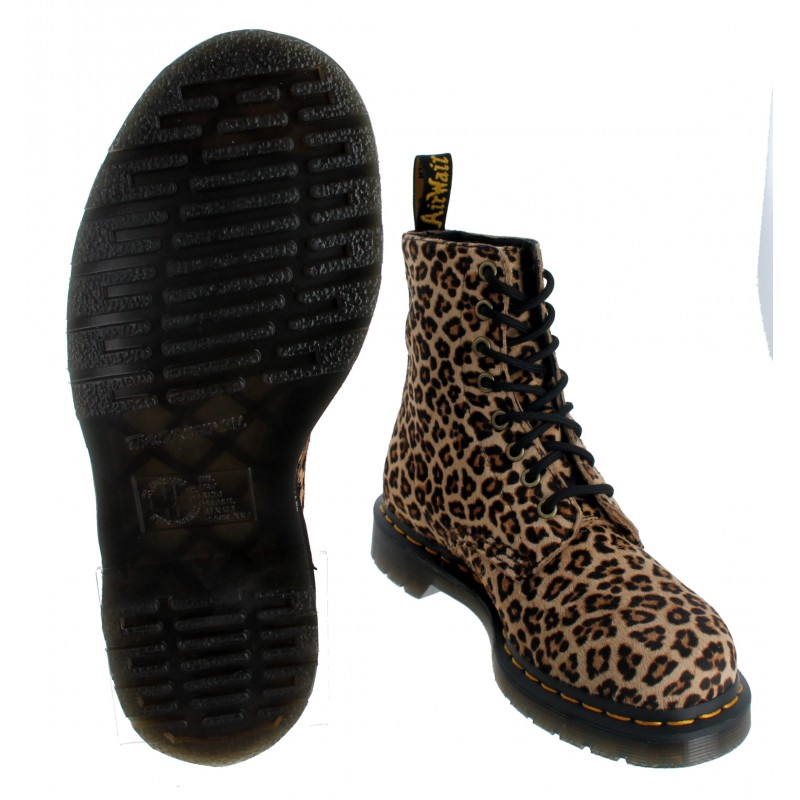 Dr. Martens 1460 Pascal Combat Boots In Hellbraun Mit Leopardenmuster – Unisex-Stiefel, Größe 13