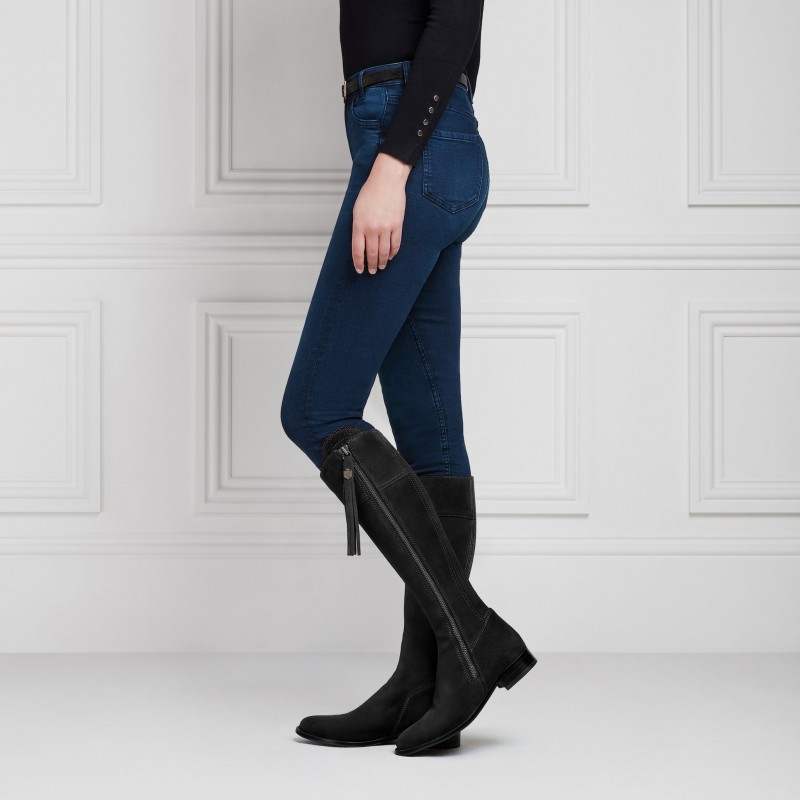 Fairfax & Favor Regular Fit Flat Regina Boots - Black Suede