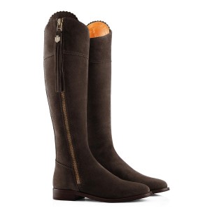 Fairfax & Favor Regular Fit Flat Regina Boots - Chocolate Suede