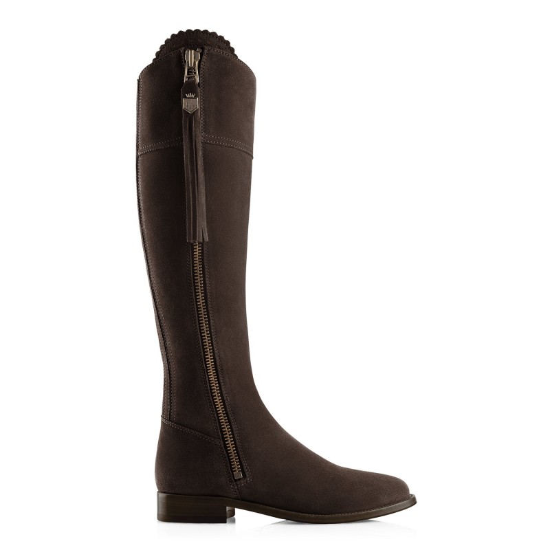 Fairfax & Favor Regular Fit Flat Regina Boots - Chocolate Suede