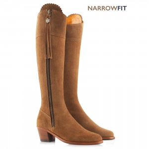 Fairfax & Favor Narrow Fit Heeled Regina Boots - Tan Suede