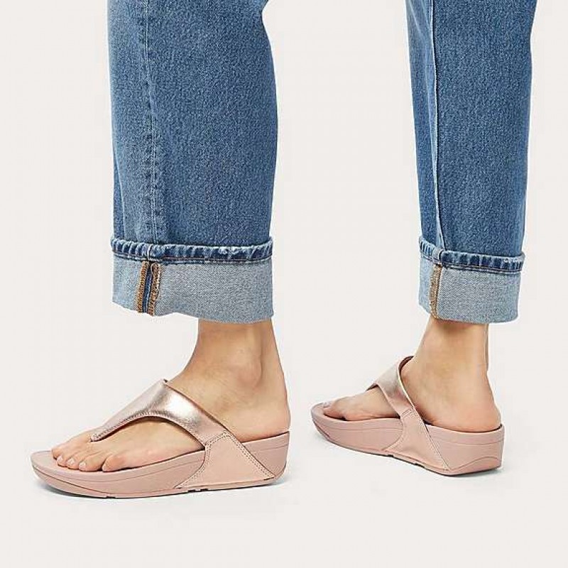 Lulu Leather Toe-Post Sandals - Rose Gold Leather