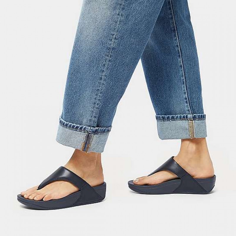 Lulu Leather Toe-Post Sandals - Deep Blue Leather
