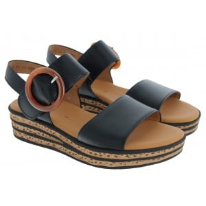Gabor Andre 84.550 Wedge Sandals - Black Leather