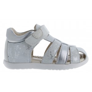 Geox B Macchia B254WB Closed Toe Sandals - White / Silver Leather