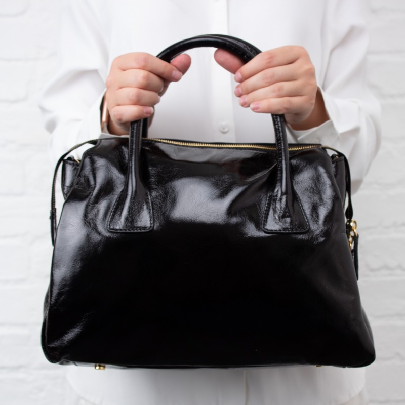 1764617 Handbag - Black High Shine Leather