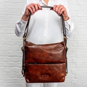 Gianni Conti 9440546 Convertible Backpack - Cognac Leather