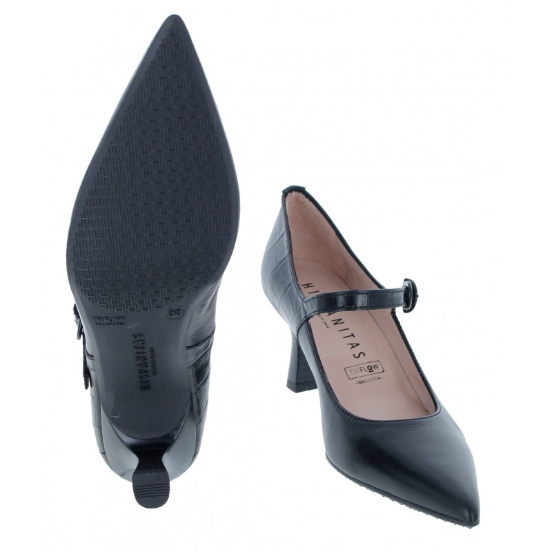 Aitana HI222378 Bar Court Shoes - Black Leather