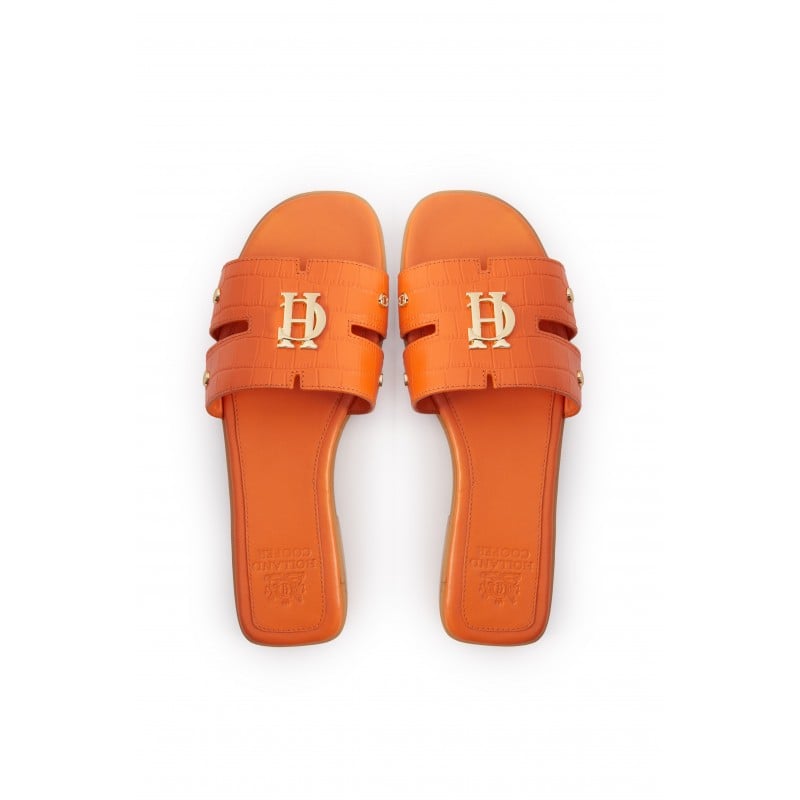 Monogram Slides - Orange Croc Leather