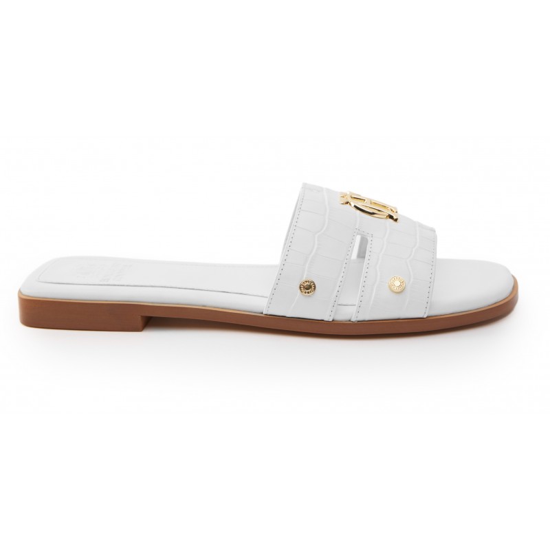 Monogram Slides - White Croc Leather