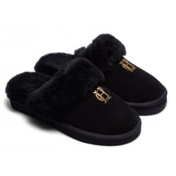 Holland Cooper HC Shearling Slippers - Black Suede