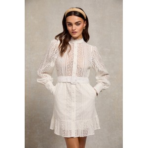 Holland Cooper Collarless Broderie Dress  - White