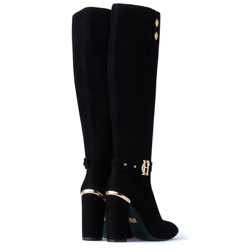 Marlborough Knee High Boots - Black Suede