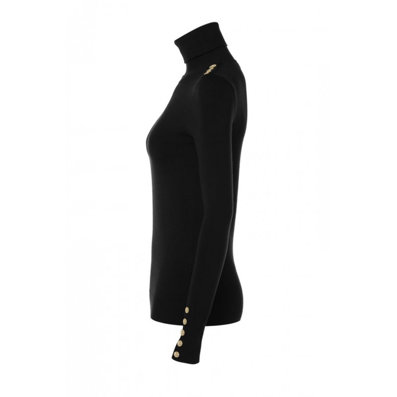 Buttoned Knit Roll Neck - Black