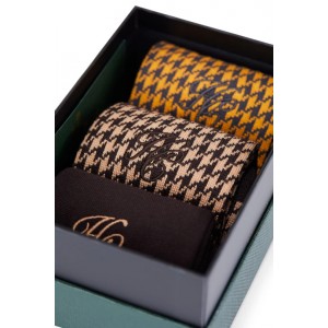 Holland Cooper Mens Sock Gift Box - Chocolate Houndstooth 