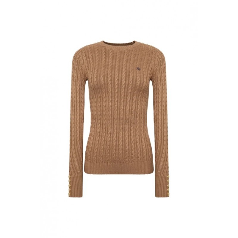 Seattle Cable Crew Knit - Dark Camel Textile