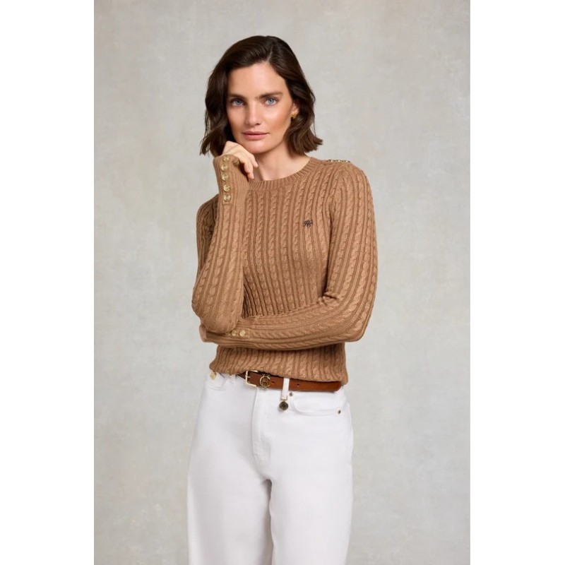 Seattle Cable Crew Knit - Dark Camel Textile