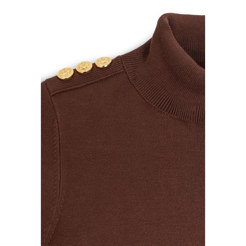 Buttoned Knit Roll Neck - Walnut