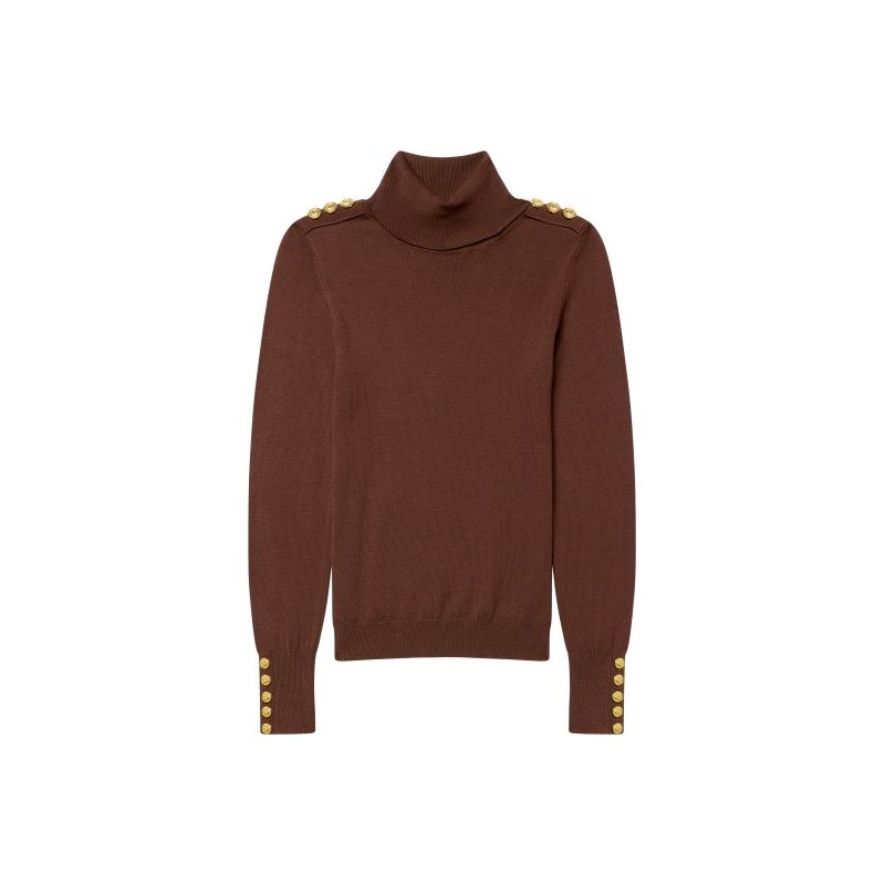 Buttoned Knit Roll Neck - Walnut