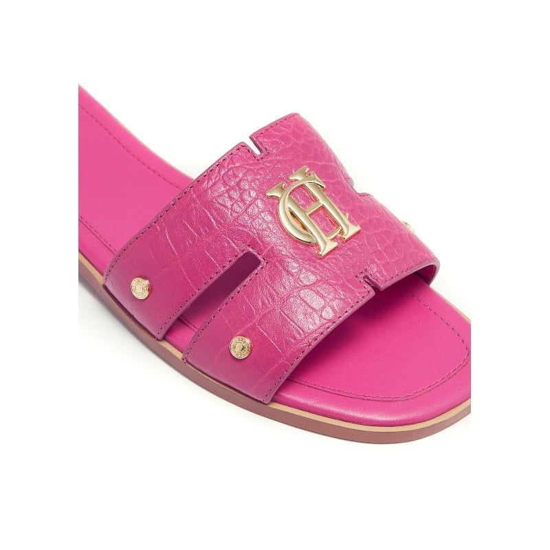 Monogram Slide - Pink Croc Leather