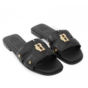 Holland Cooper Monogram Slides - Black Leather