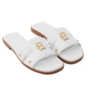 Holland Cooper Monogram Slides - White Croc Leather