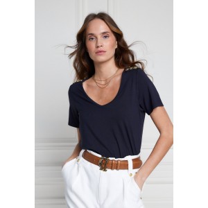Holland Cooper Relax Fit V- Neck Tee - Navy