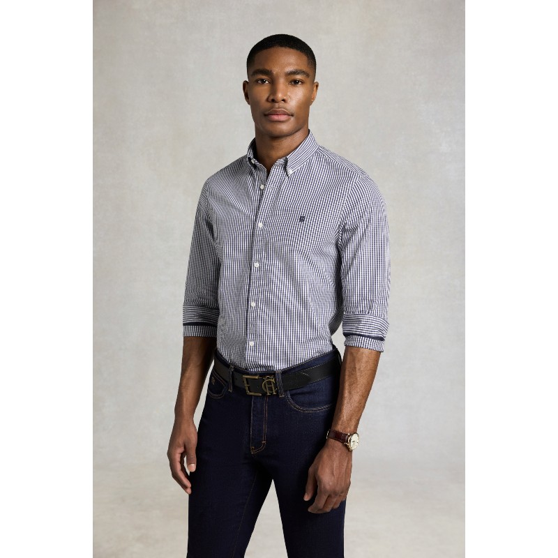 Slim Fit Button Down Shirt - Navy Gingham